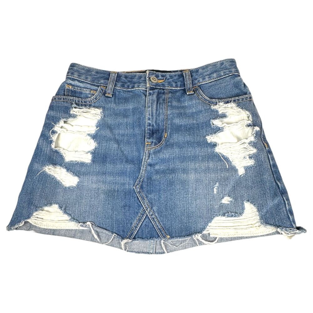 Hollister Distressed Denim Jean High Rise Mini Skirt Size 3R 26